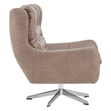 Harold Brown Leather Effect Button Tufted Swivel Chair