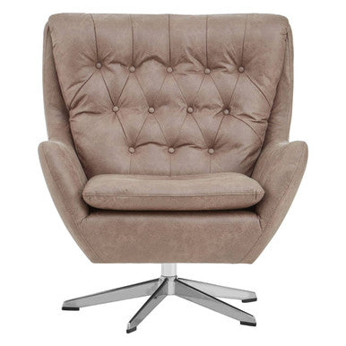 Harold Brown Leather Effect Button Tufted Swivel Chair