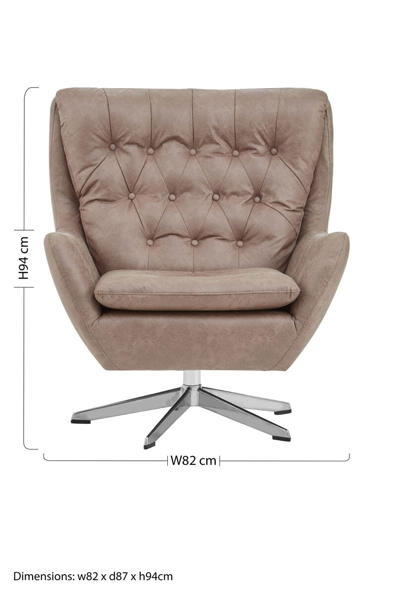 Harold Brown Leather Effect Button Tufted Swivel Chair