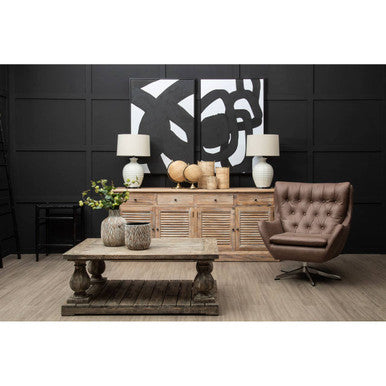 Harold Brown Leather Effect Button Tufted Swivel Chair