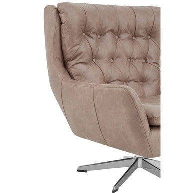Harold Brown Leather Effect Button Tufted Swivel Chair