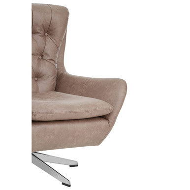Harold Brown Leather Effect Button Tufted Swivel Chair