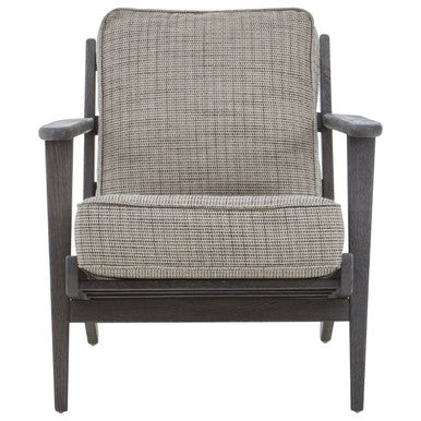Hector Grey Tweed and Black Oak Wood Frame Armchair