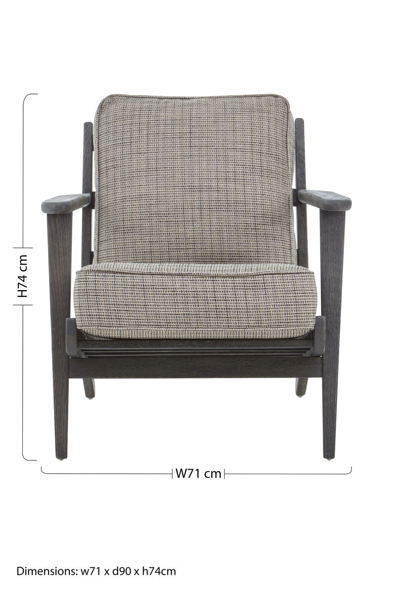 Hector Grey Tweed and Black Oak Wood Frame Armchair