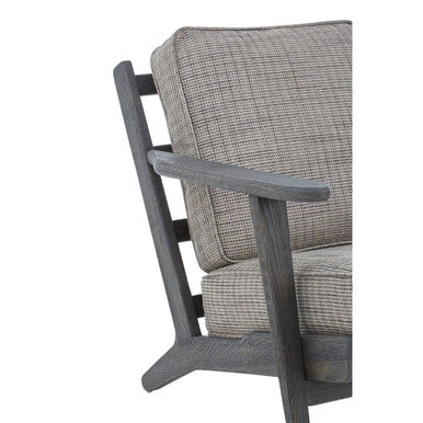 Hector Grey Tweed and Black Oak Wood Frame Armchair