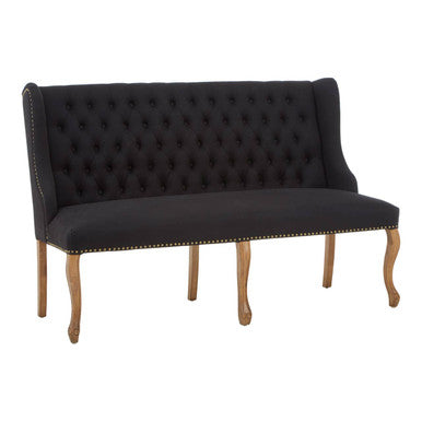 Harrison Black Fabric Button Tufted 2 Seater Bench Sofa