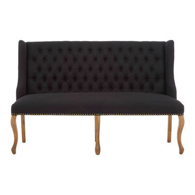 Harrison Black Fabric Button Tufted 2 Seater Bench Sofa