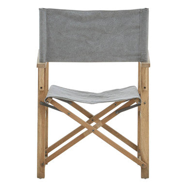 Hugh Grey Linen Folding Directors Chair with Oak Wood Frame