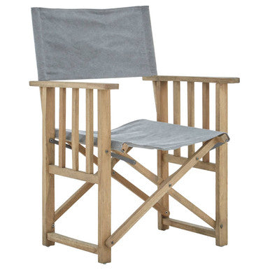 Hugh Grey Linen Folding Directors Chair with Oak Wood Frame