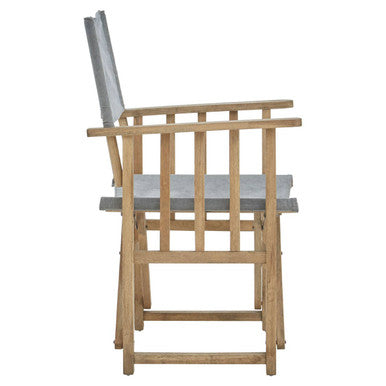 Hugh Grey Linen Folding Directors Chair with Oak Wood Frame