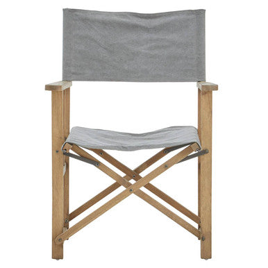 Hugh Grey Linen Folding Directors Chair with Oak Wood Frame