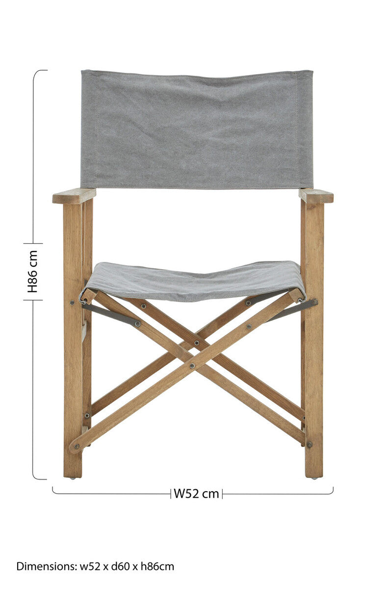 Hugh Grey Linen Folding Directors Chair with Oak Wood Frame
