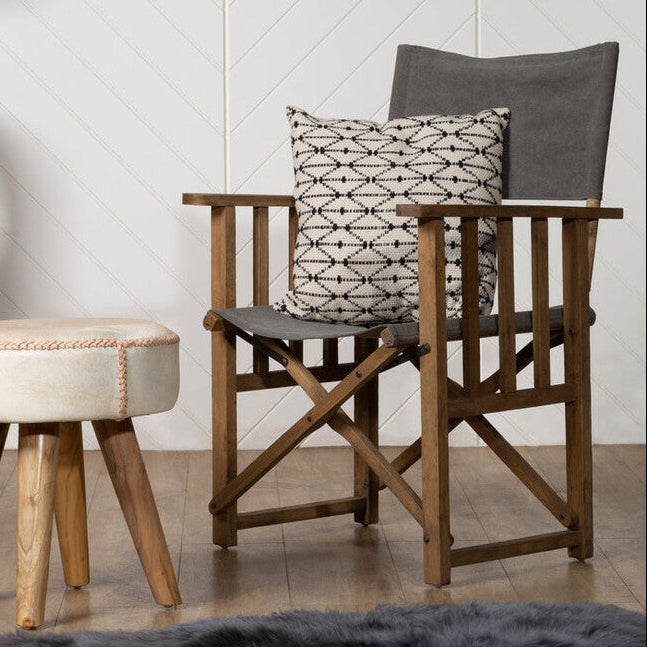 Hugh Grey Linen Folding Directors Chair with Oak Wood Frame