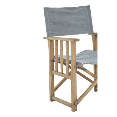 Hugh Grey Linen Folding Directors Chair with Oak Wood Frame