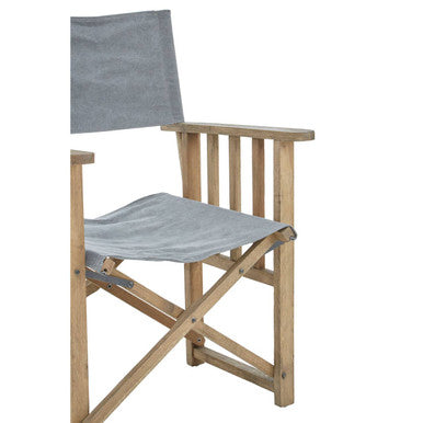 Hugh Grey Linen Folding Directors Chair with Oak Wood Frame