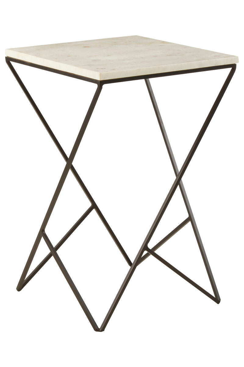 Shalimar White Marble and Black Finish Side Table