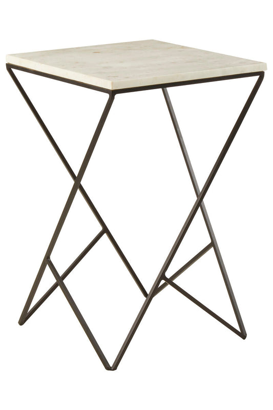 Shalimar White Marble and Black Finish Side Table