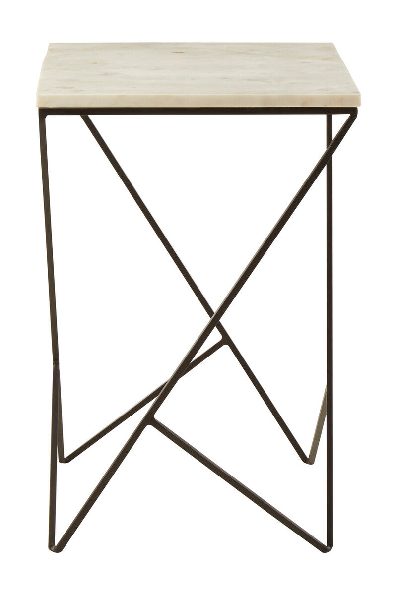 Shalimar White Marble and Black Finish Side Table