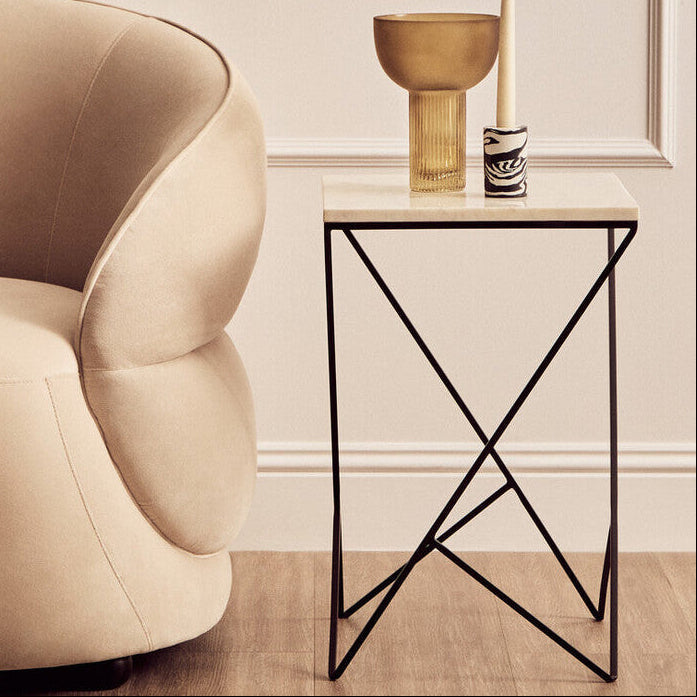 Shalimar White Marble and Black Finish Side Table
