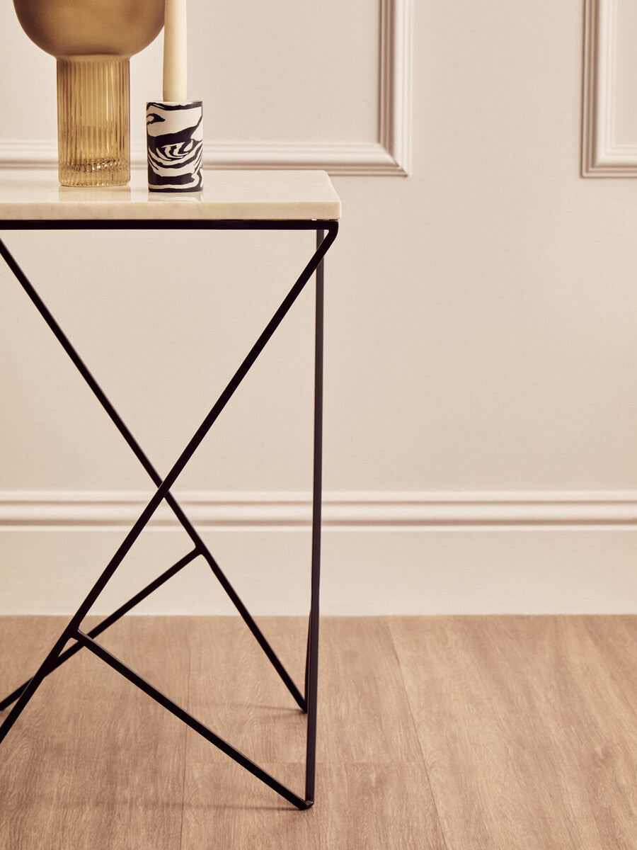 Shalimar White Marble and Black Finish Side Table