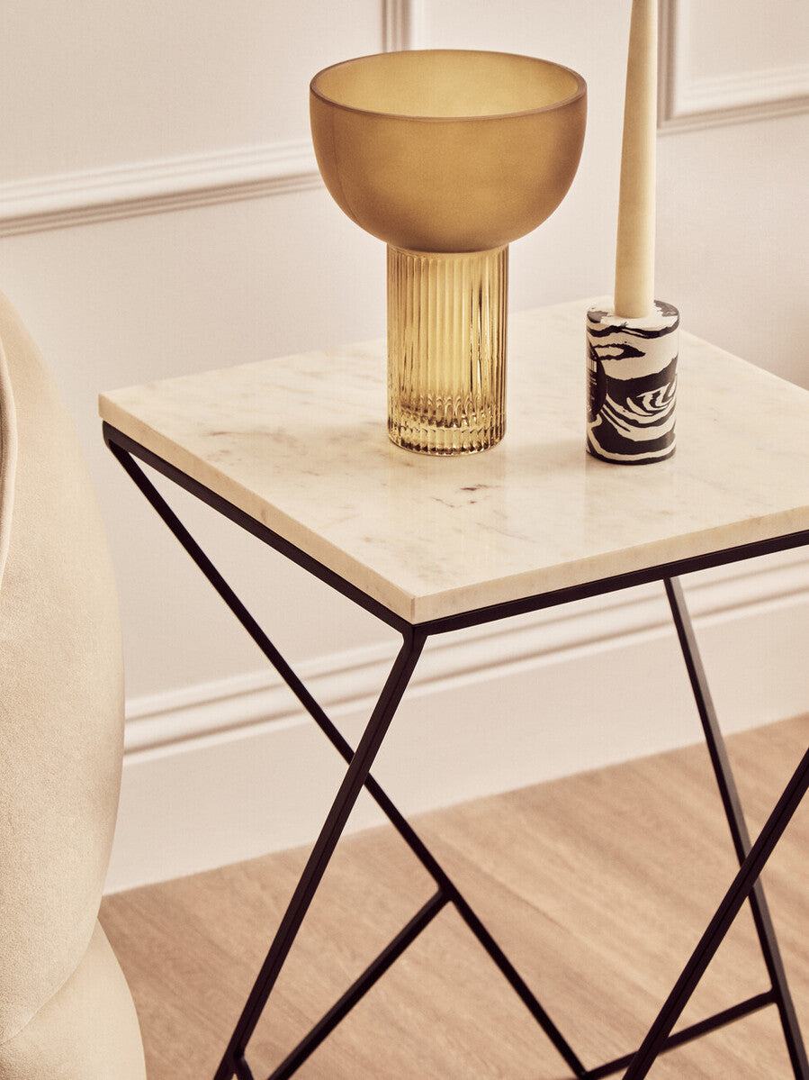 Shalimar White Marble and Black Finish Side Table