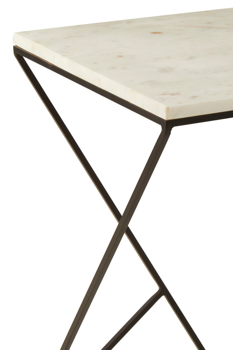 Shalimar White Marble and Black Finish Side Table
