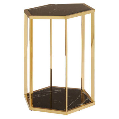 Piermount Black Marble and Gold Finish Hexagon Side Table