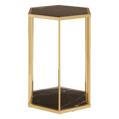 Piermount Black Marble and Gold Finish Hexagon Side Table