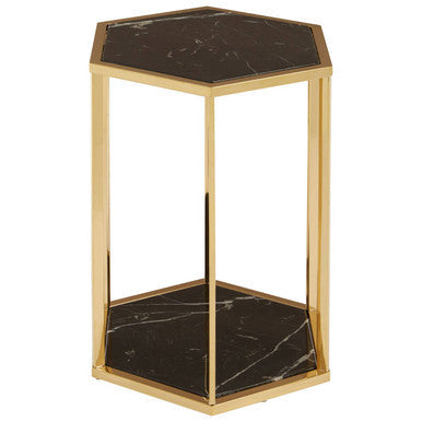 Piermount Black Marble and Gold Finish Hexagon Side Table