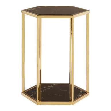Piermount Black Marble and Gold Finish Hexagon Side Table