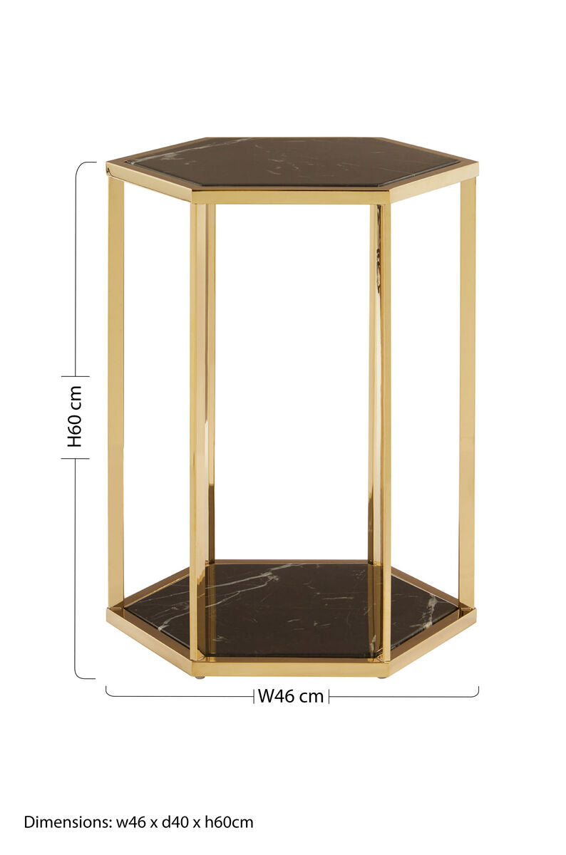 Piermount Black Marble and Gold Finish Hexagon Side Table