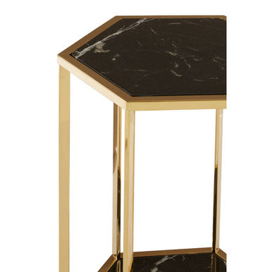Piermount Black Marble and Gold Finish Hexagon Side Table