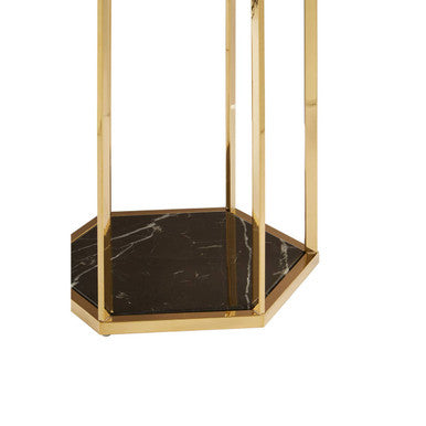 Piermount Black Marble and Gold Finish Hexagon Side Table
