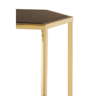 Piermount Black Marble and Gold Finish Hexagon Side Table