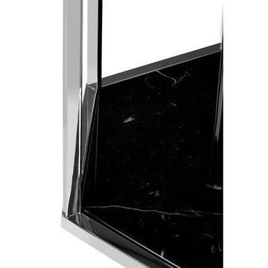 Piermount Black Marble and Silver Finish Hexagon Side Table