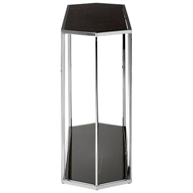 Piermount Black Marble and Silver Finish Console Table