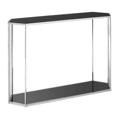 Piermount Black Marble and Silver Finish Console Table