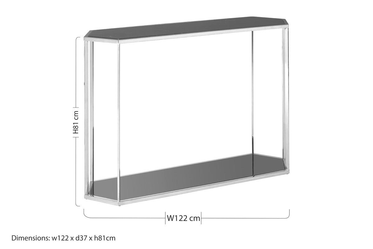 Piermount Black Marble and Silver Finish Console Table