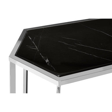 Piermount Black Marble and Silver Finish Console Table