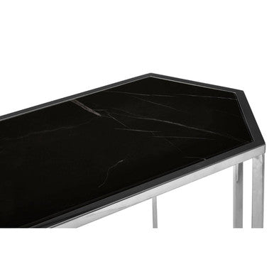 Piermount Black Marble and Silver Finish Console Table