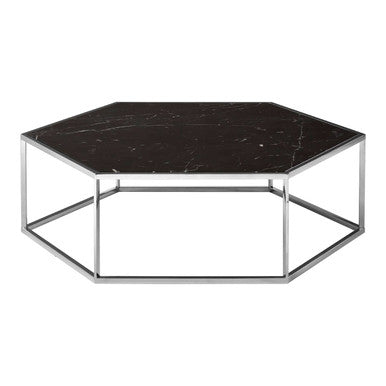 Piermount Black Marble and Silver Finish Hexagon Coffee Table