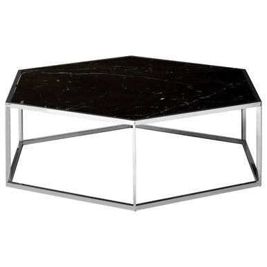 Piermount Black Marble and Silver Finish Hexagon Coffee Table