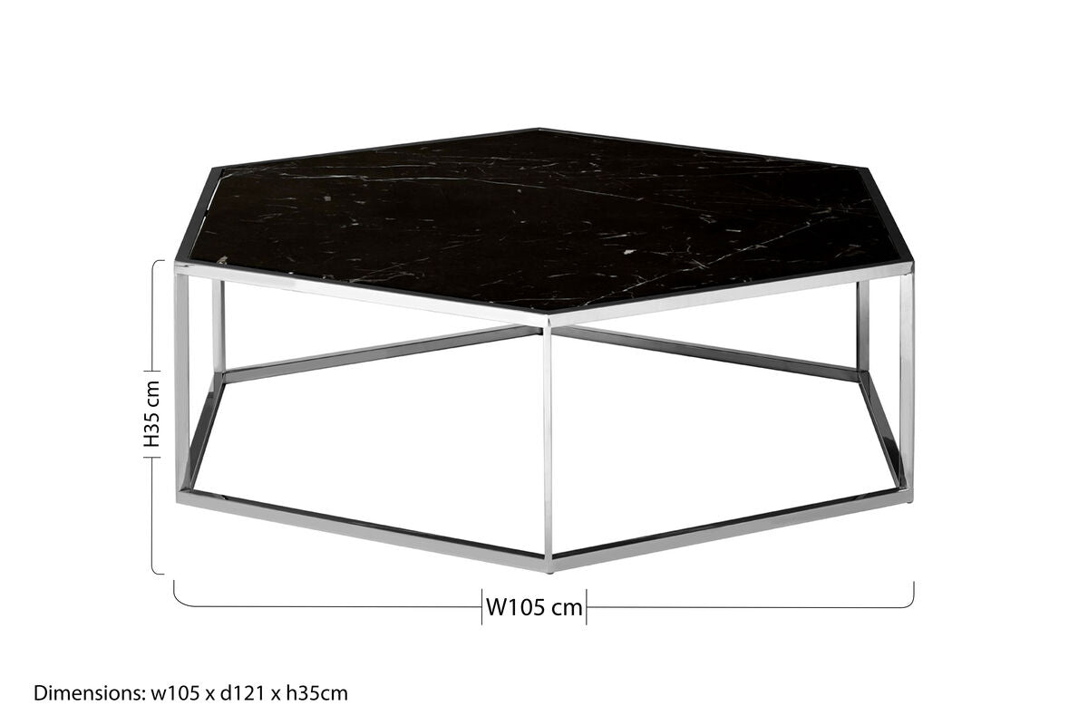 Piermount Black Marble and Silver Finish Hexagon Coffee Table