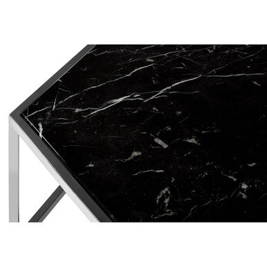 Piermount Black Marble and Silver Finish Hexagon Coffee Table