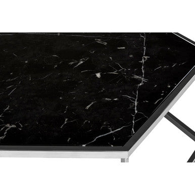 Piermount Black Marble and Silver Finish Hexagon Coffee Table