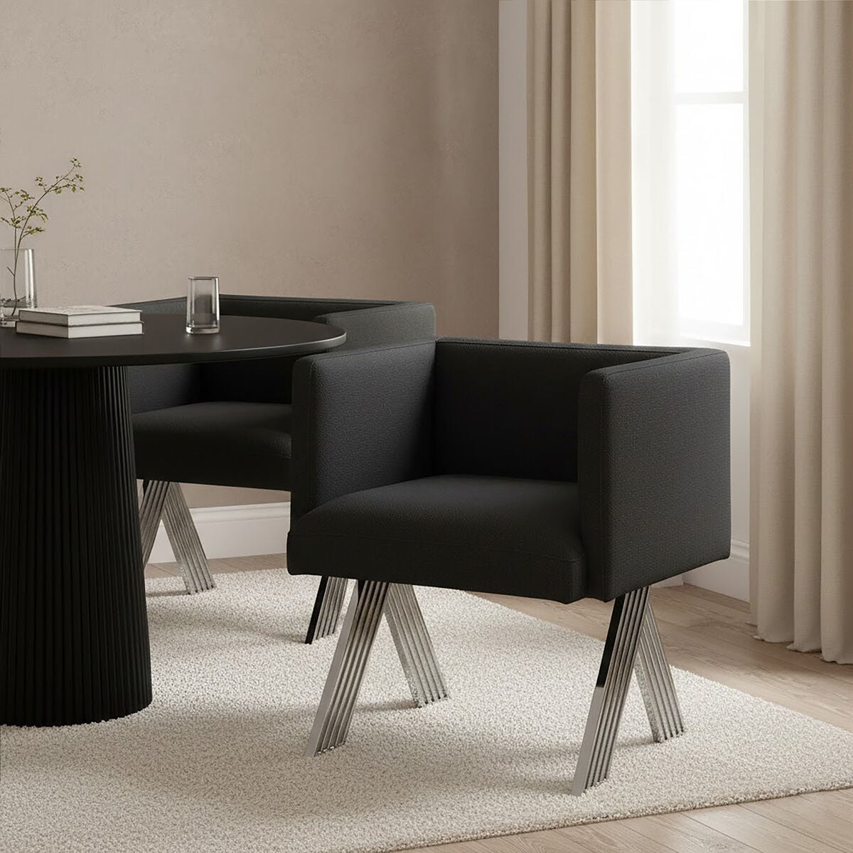 Piermount Black Fabric Dining Chair with Arms