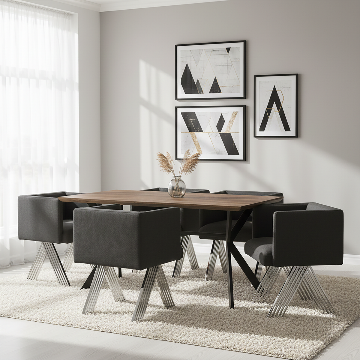 Piermount Black Fabric Dining Chair with Arms