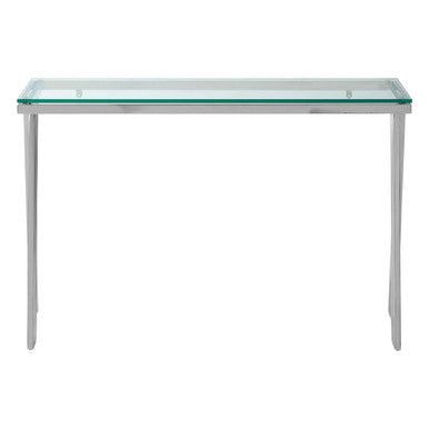 Piermount Clear Glass and Silver Finish Console Table