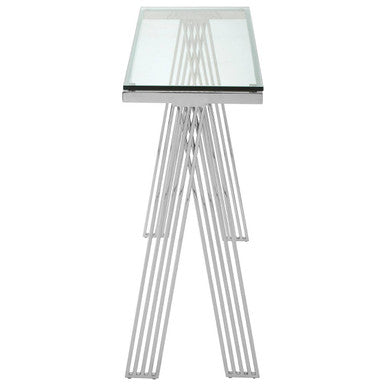 Piermount Clear Glass and Silver Finish Console Table