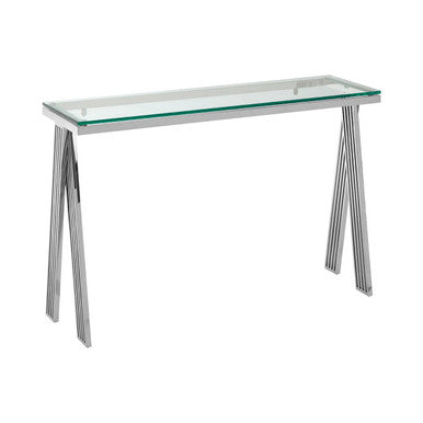 Piermount Clear Glass and Silver Finish Console Table